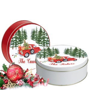 Personalized Christmas Truck Biscuit Tin - Christmas Cookie Tin - Custom Cookie Tin - Personalize Cookie Tin - Christmas Gift