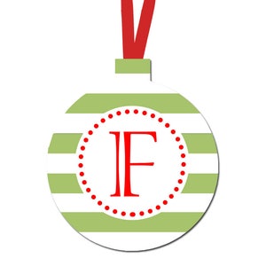 Personalized Letter Ornament - Initial Ornament - Monogram Christmas Ornament - Red and Green Modern Stripe Design
