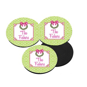 Double Happiness Coasters - Lime and Pink Christmas Coaster - Personalized Christmas Decor - Set of 4 Christmas Coasters - Beverage Coaster