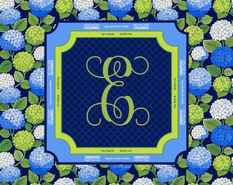 Mahjong Mat Hydrangea - Neoprene -  Mahj Mat -  Custom Monogram - Blue and Green