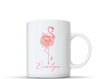 Personalized Flamingo Rose Coffee Mug - Flamingo Gifts - Personalized Mug - Pink Flamingo Mug