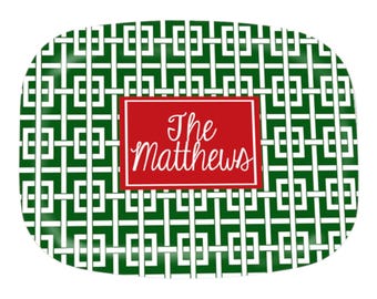 Personalized Christmas Serving Platter: Greek Key Holiday Tray