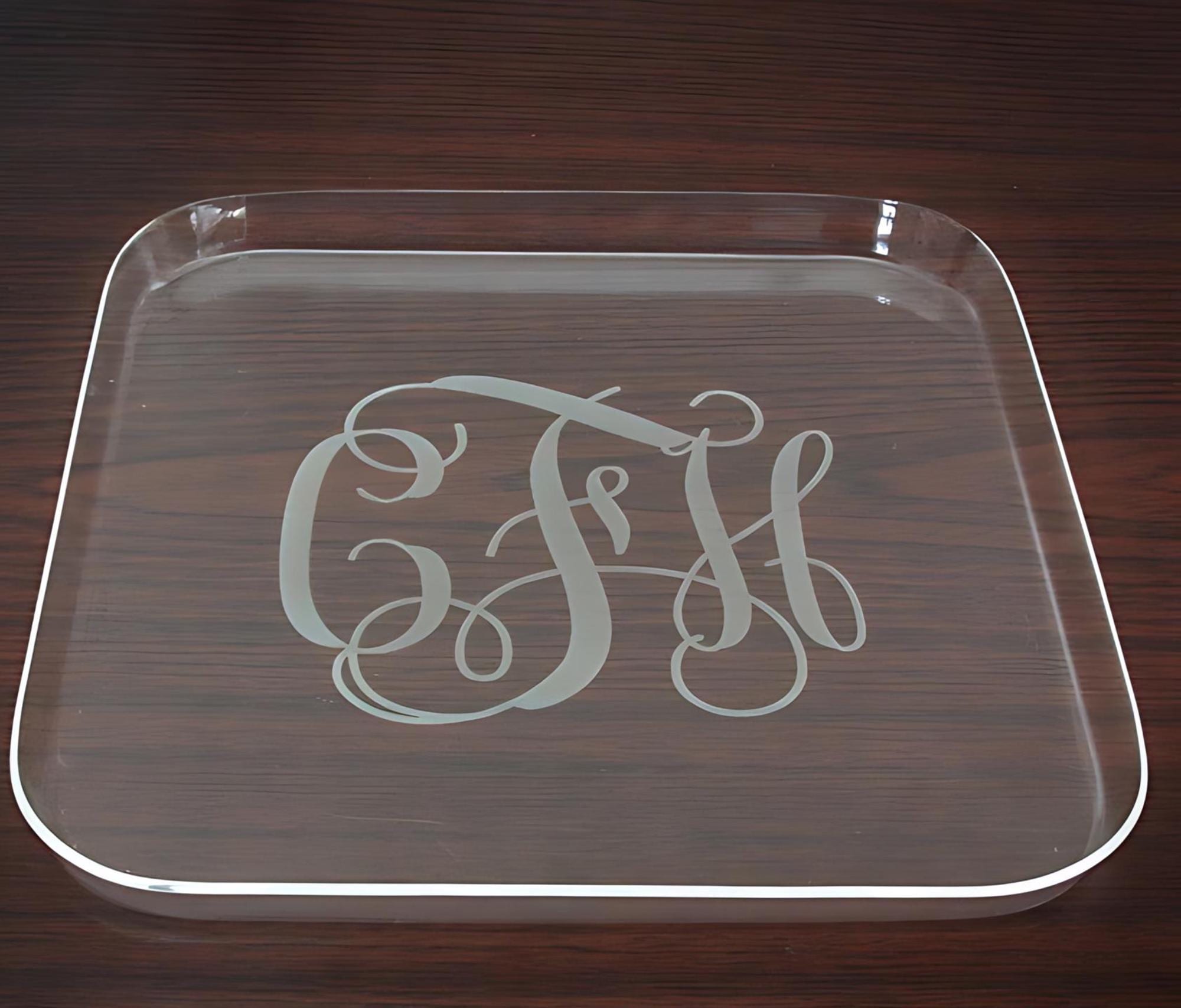 Elegant Acrylic Serving Tray - Customized Monogram Design - Wedding Reception Decor - Hostess Gift - Choose Your Font