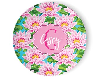 Waterlily Plate Personalized - Picnic Plate - waterlily Plate - Custom Thermosaf Plate - Mad For Monograms