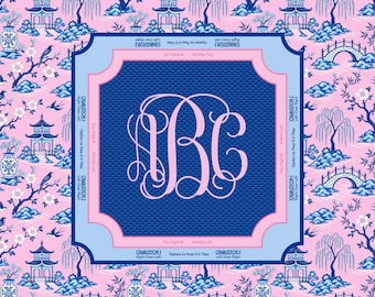 Mahjong Mat - Neoprene Game Surface -  Custom Monogram-Pink & Blue Toile Two Toned