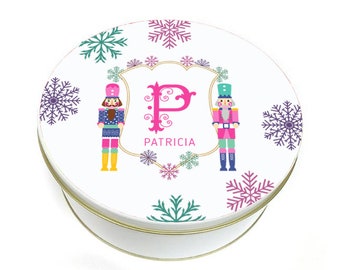 Bright Nutcrackers Cookie Tin - Christmas Cookie Tin - Nutcracker Cookie Tin - Biscuit Tin - Personalized Cookie Tin - Custom Baking Gift