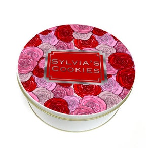 Personalized Roses Cookie Tin - Roses Cookie Tin - Biscuit Tin - Personalized Cookie Tin - Custom Baking Gift -  Round Metal Tin