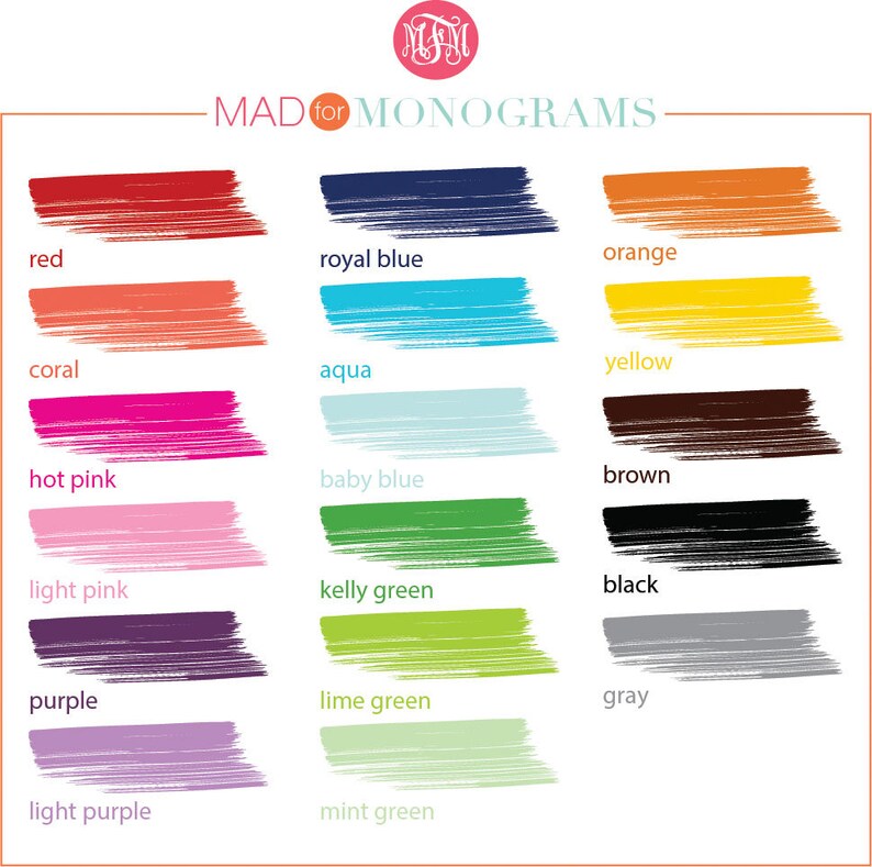 K&ouml;nnte beinhalten: Eine Tabelle mit 16 verschiedenen Farbmustern, wobei der Name jeder Farbe unter dem Muster steht. Die Farben sind Rot, Koralle, Pink, Hellrosa, Lila, Helllila, K&ouml;nigsblau, Aqua, Babyblau, Kellygr&uuml;n, Limettengr&uuml;n, Mintgr&uuml;n, Orange, Gelb, Braun, Schwarz und Grau.