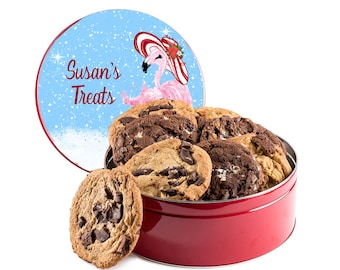 Lata de galletas navideña con forma de flamenco: lata redonda decorativa para fiestas