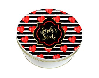Valentines Day Cookie Tins - Personalized Gift - Custom Cookie Tin - Decorative Tin - Baked Goods Container - Personalised Round Tin