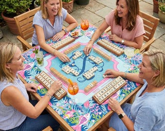 Mahjong Mat - Personalized Pink and Blue Fish Monogram