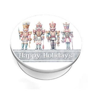Personalized Cookie Tin - 4 Nutcrackers Cookie Tin - Biscuit Tin - Christmas Cookie Tin - Custom Baking Gift -  Round Metal Tin