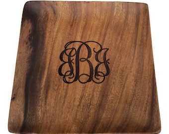 Monogram Wood Plate - Personalized Wood Tray - Wood Serving Tray Custom - Personalized Acacia Wood - Engraved Tray - Item #W0061E