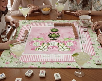 Tapete de Mahjong: Diseño personalizado de topiario rosa y verde (neopreno, 84 cm)