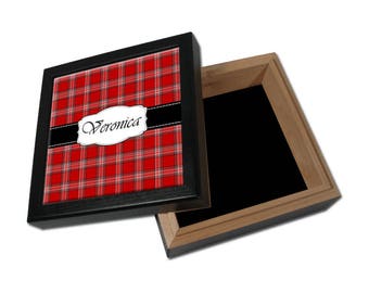 Personalized Plaid Keepsake Box - Monogram Memory Box - Personalized Keepsake Box - Wooden Keepsake Box - Treasure Box