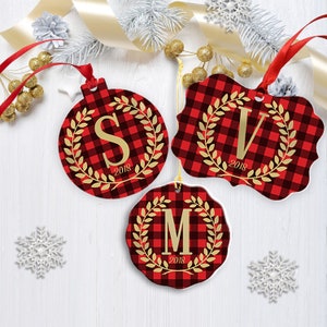 Buffalo Plaid Initial Christmas Ornament Personalized Christmas Ornament Custom Christmas Ornament Christmas Decor Plaid Ornament image 1