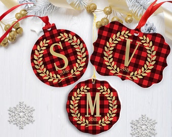 Buffalo Plaid Initial Christmas Ornament - Personalized Christmas Ornament - Custom Christmas Ornament - Christmas Decor - Plaid Ornament