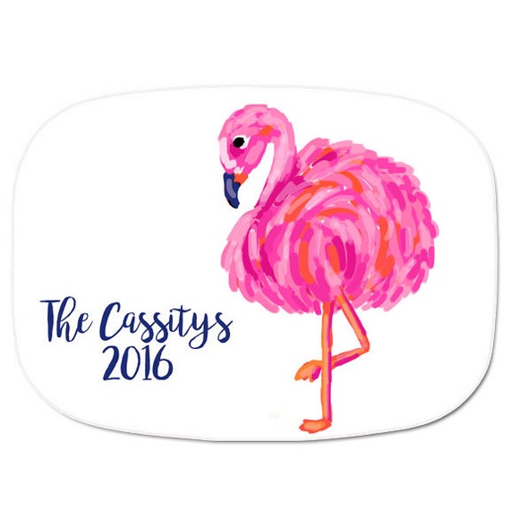 Personalized Pink Flamingo Serving Tray Custom Platter Preppy