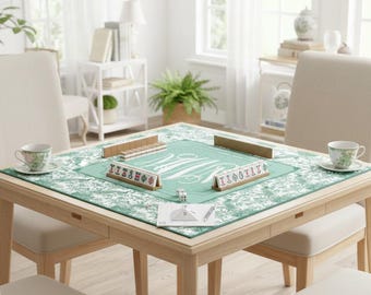 Custom Mahjong Mat – Peacock Themed Mahjong Mat with Color Choice and a Monogram