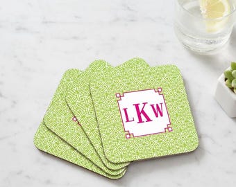 Chinoiserie Coaster Set – Pink and Green Personalized