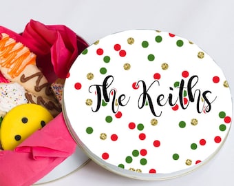 Personalized Cookie Tin - Personalized Christmas Candy Tin - Decorative Tin - Holiday Baking Tin - Glitter Confetti Cookie Tin