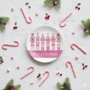Pink Nutcracker Christmas Plate - Personalized Dinnerware - Custom ThermoSāf Dinnerware