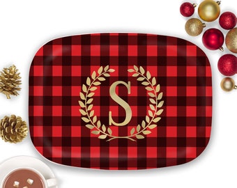 Christmas Platter - Buffalo Plaid - Monogram Personalized Tray
