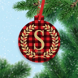 Buffalo Plaid Initial Christmas Ornament Personalized Christmas Ornament Custom Christmas Ornament Christmas Decor Plaid Ornament image 4