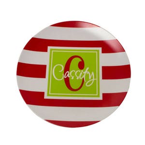 Red Striped Christmas Plate - Personalized  Christmas Plates - Thermosaf Plate - Custom Christmas Dinnerware