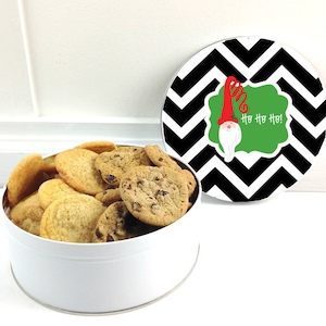 Personalized Santa Cookie Tin - Personalized Christmas Tin - Custom Christmas Container - Chevron Santa Christmas Tin