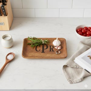 Wood Serving Tray - Personalized Acacia Rustic Monogrammed Tray
