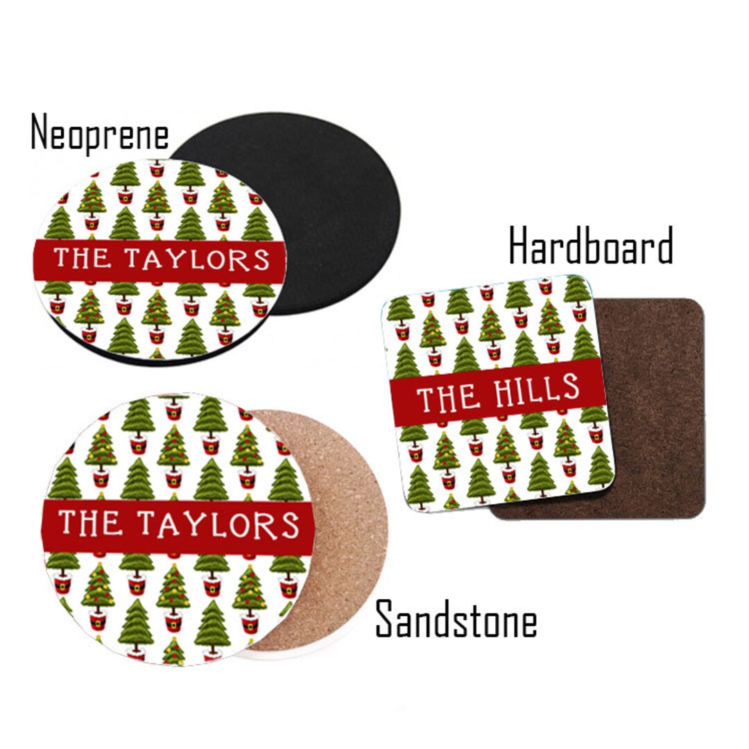 Christmas Coasters Personalized Holiday Coasters Christmas Tree Design