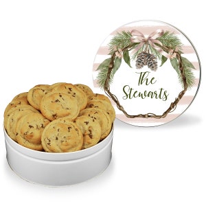 Boho Christmas Cookie Tin - Christmas Cookie Tin - Biscuit Tin - Personalized Cookie Tin - Custom Baking Gift -  Round Metal Tin