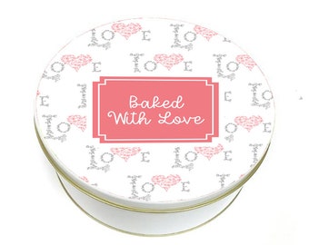 Love Heart Cookie Tin - Valentines Cookie Tin - Biscuit Tin - Personalized Cookie Tin - Custom Baking Gift -  Round Metal Tin