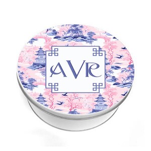 Pink and Blue Chinoiserie Cookie Tin - Chinoiserie Cookie Tin - Biscuit Tin - Personalized Cookie Tin - Custom Baking Gift