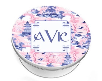 Pink and Blue Chinoiserie Cookie Tin - Chinoiserie Cookie Tin - Biscuit Tin - Personalized Cookie Tin - Custom Baking Gift