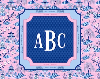 Tapete de Mahjong - Superficie de juego de neopreno - Monograma personalizado - Estampado bicolor rosa y azul