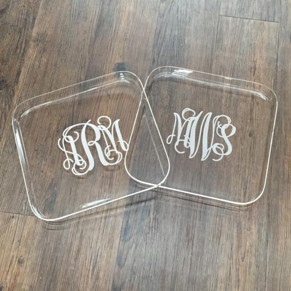 Monogrammed Serving Tray - Acrylic Initial Tray - Custom Personalized Gift - Personalised Tray - Wedding Gift - Square Snack Tray