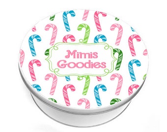 Personalized Candy Canes Biscuit Tin - Christmas Cookie Tin - Custom Cookie Tin - Personalize Cookie Tin - Christmas Gift