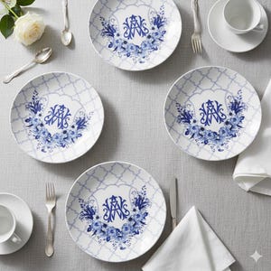 Personalized Monogram Plate: Custom Initial Plate Blue & White Monogrammed Dinenrware