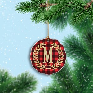 Buffalo Plaid Initial Christmas Ornament Personalized Christmas Ornament Custom Christmas Ornament Christmas Decor Plaid Ornament image 5