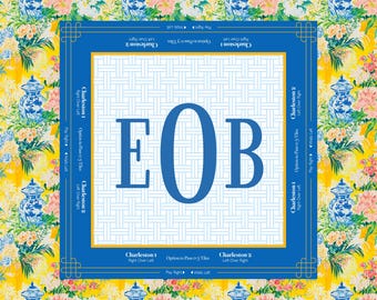 Mahjong Mat | Yellow Chinoiserie Playing Mat | Custom Monogram Mahj Mat |  Neoprene Table Mat