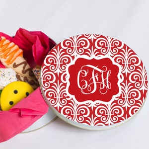 Red & White Chistmas Cookie Tin - Baked Good Tin - Biscuit Tin - Personalized Cookie Tin - Custom Baking Round Tin - Christmas Baking