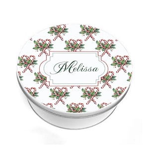 Personalized Holly Canes Biscuit Tin - Christmas Cookie Tin - Custom Cookie Tin - Personalize Cookie Tin - Christmas Gift