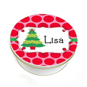 Personalized Cookie Tin - Christmas Tin- Custom Holiday Tin - Christmas Cookie Tin - Dotty Tree Christmas Tin