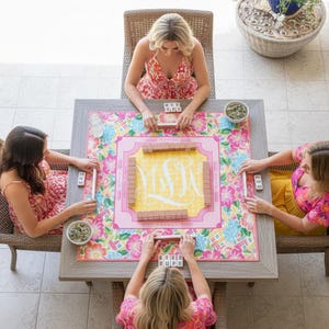 Mahjong Mat - Personalized Hibiscus Flower Game Mat - Monogram Table Pad