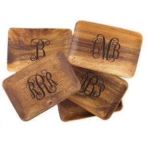 Wood Serving Tray - Rustic Monogram Wood Serving Tray - Personalized Tray - Acacia Wood - Engraved  Monogram Wood Tray - W0059E