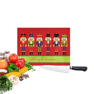 Christmas Personalized Glass Cutting Board - Holiday Kitchen Decor and Gift - Round or Rectangle Small and Large Sizes