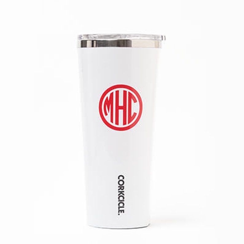 White Corkcicle Tumbler Personalized Corkcicle Monogram Tumbler Glossy White Tumbler Engraved Initials Vinyl Monogram image 2