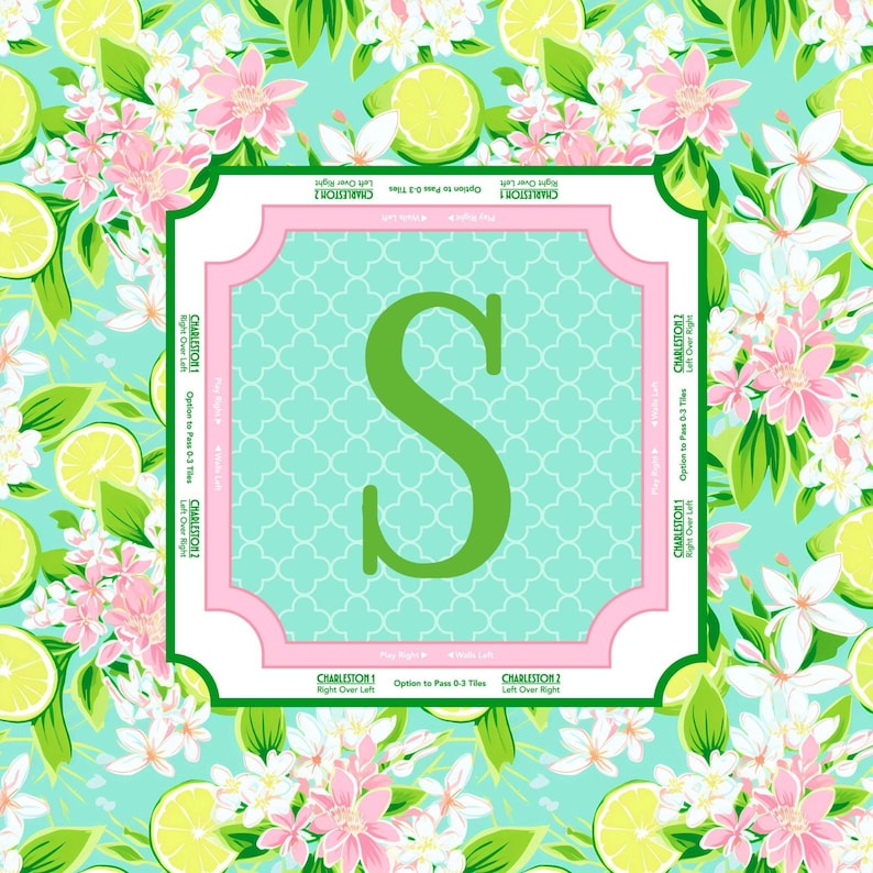 Mahjong Mat | Lemon Lime Floral | Custom Monogram Mahj Mat | Neoprene Table Mat image 6